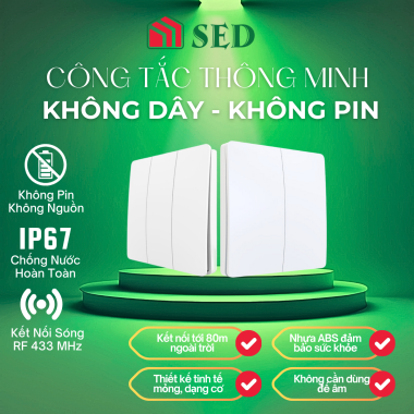 Công tắc thông minh không dây không pin SED (3 nút) điều khiển bằng điện thoại