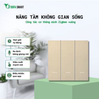 Công tắc cơ Zigbee DOFA SMART thông minh màu vàng 3 nút