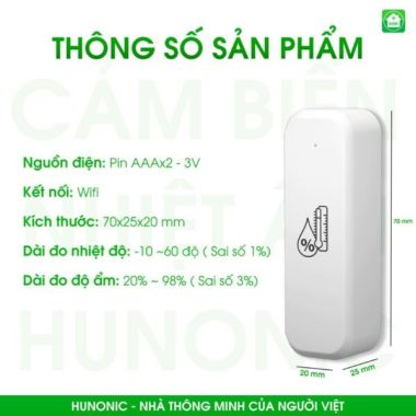 Cảm biến nhiệt độ ẩm Wifi Hunonic bảo hành 12 tháng