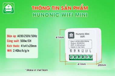 Công tắc Hunonic mini, lắp âm đế điều khiển wifi