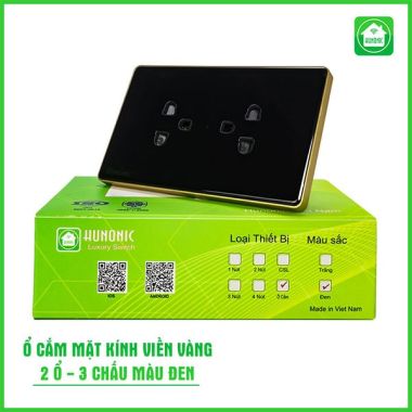 Ổ cắm mặt kính 3 chấu viền vàng cao cấp