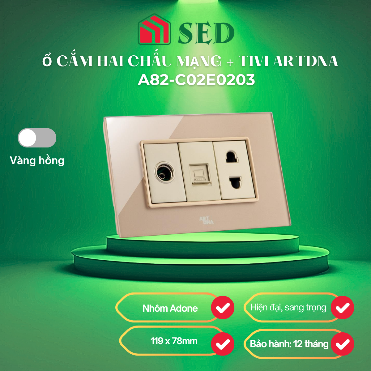 Ổ cắm mạng hai chấu Tivi ARTDNA A82-C02E0203