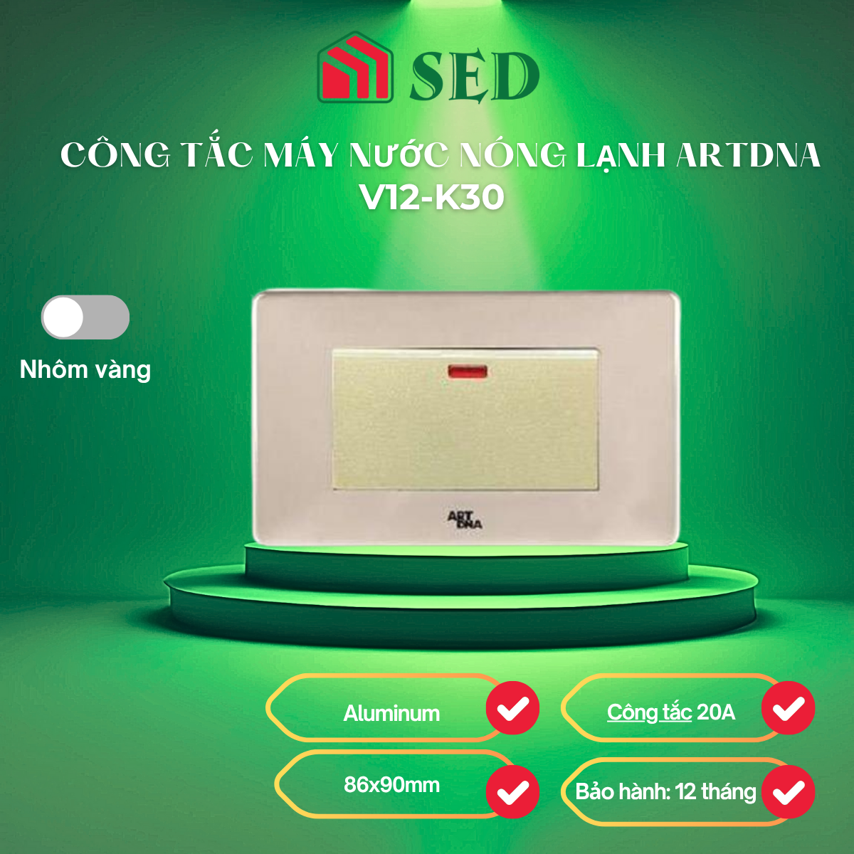 Công tắc máy nước nóng lạnh ARTDNA V12 K30