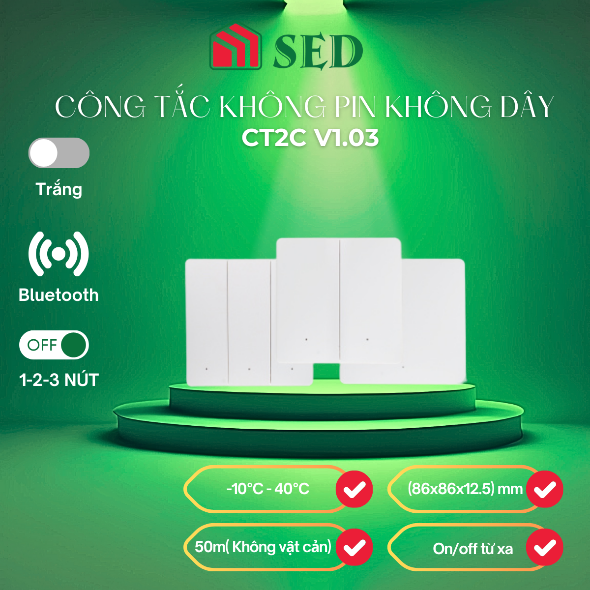 Công tắc không pin không dây 2 chiều Rạng đông
