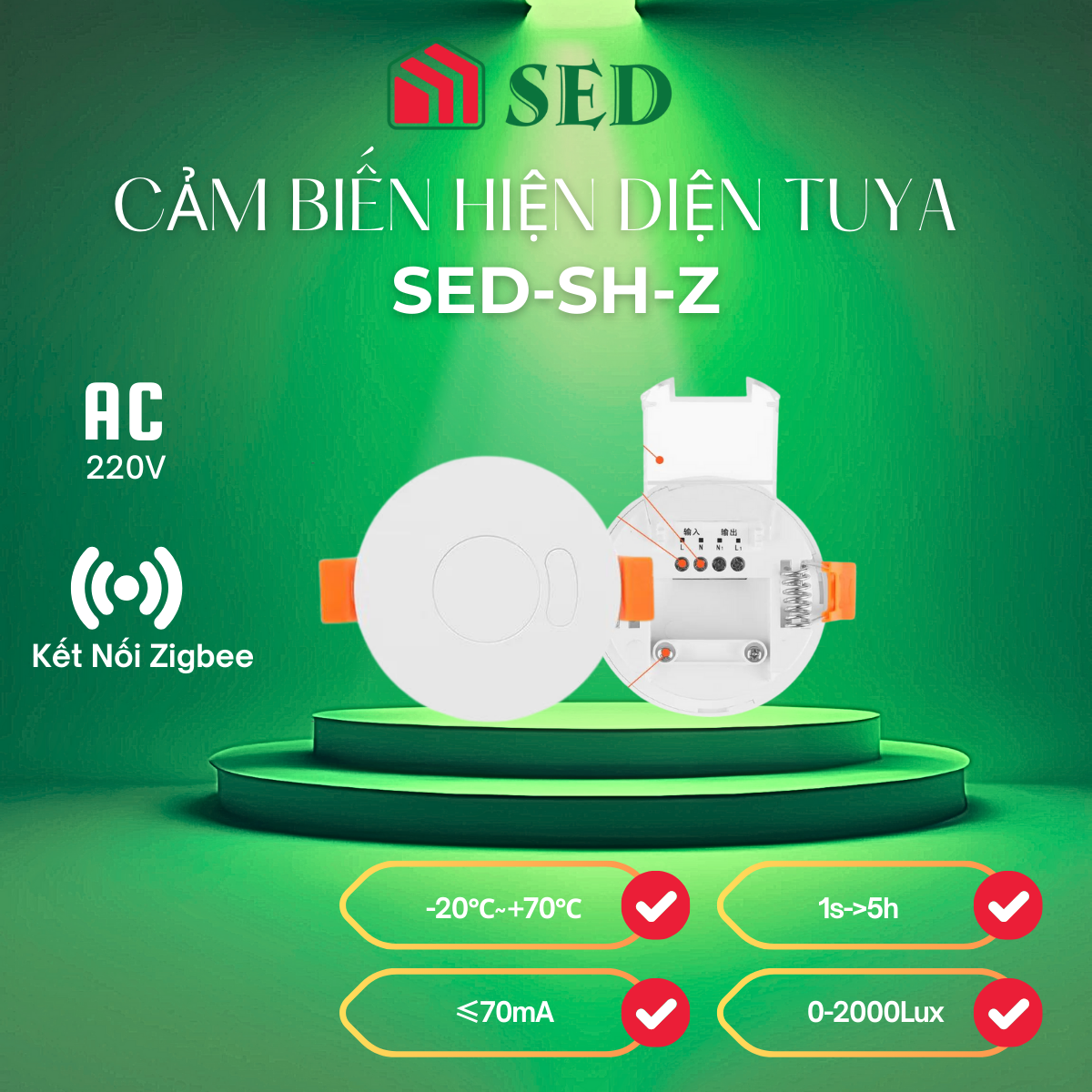Cảm biến hiện diện Tuya Human Presence Zigbee Tuya âm trần mới nhất
